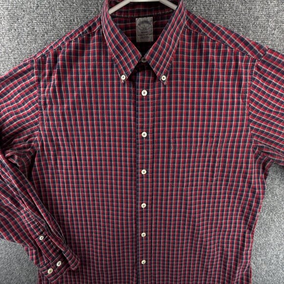 Brooks Brothers Button Up Shirt Men Red Blue Check Long Sleeve Large Regent - Picture 1 of 11